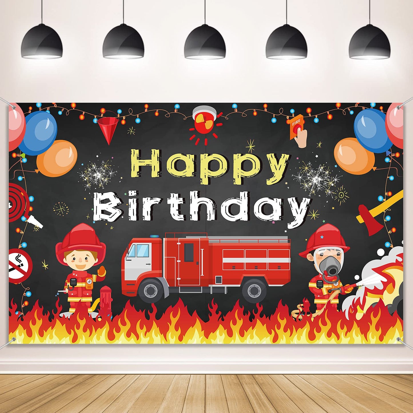 Tatuo Firetruck Birthday Party Supplies Decorations Firetruck Theme Backdrop Background Banner for Boys Girls Favor Fireman Fire