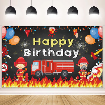 Tatuo Firetruck Birthday Party Supplies Decorations Firetruck Theme Backdrop Background Banner for Boys Girls Favor Fireman Fire