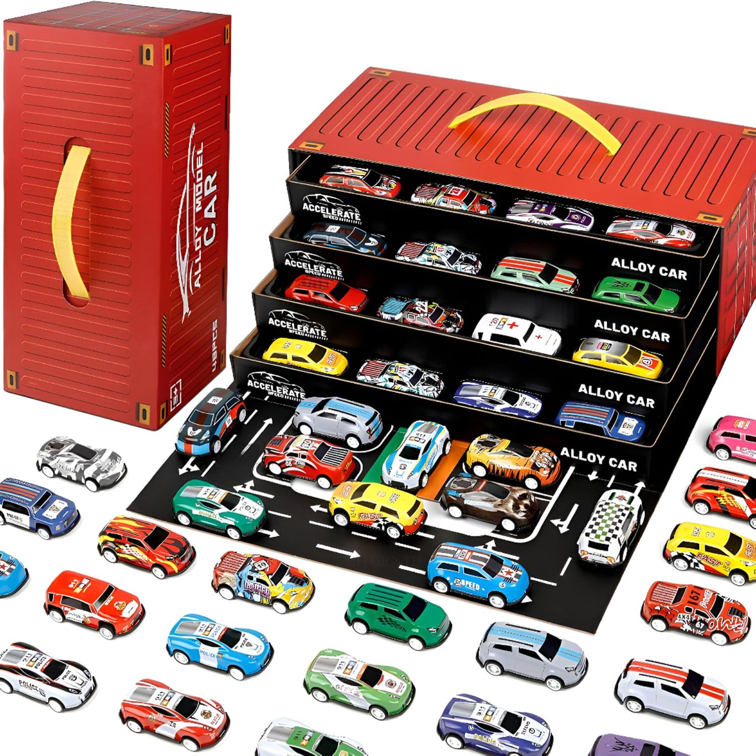 Nirdambhay 48 Pull Back Race Car Toy, Container Storage Box, Die Cast Metal Toy Car,Learning & Educational Mini Cars, Racing Pat