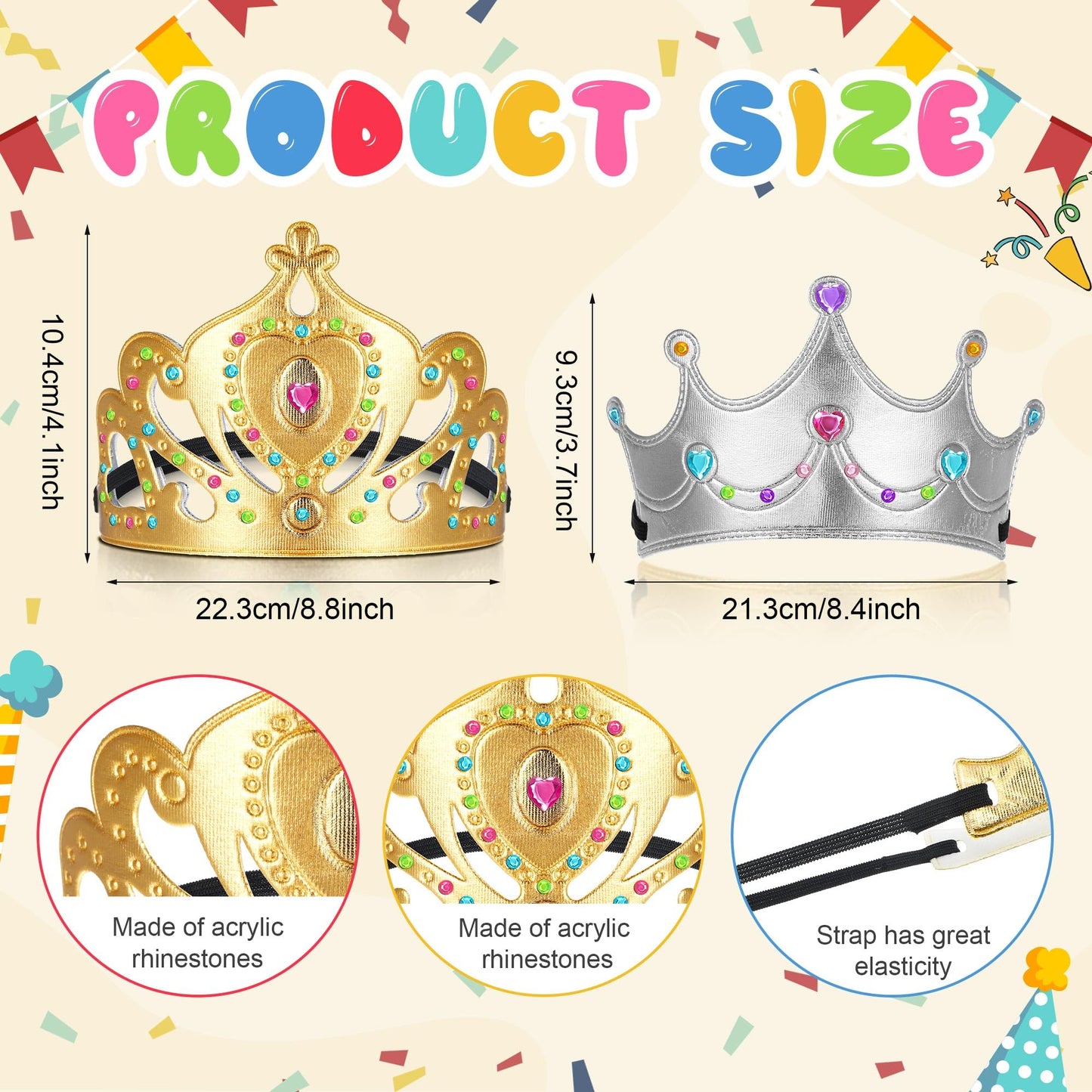 Yaomiao 66 Pieces Foam Princess Tiaras DIY Crowns Kids Party Favors Craft Crystal Diamond Sticker Making Your Own Tiara Girls(Br