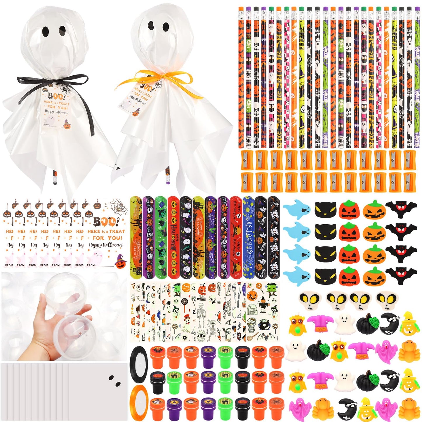24Pack Halloween Party Favors for Kids, Halloween Classroom Gifts Giant Lollipop Gifts for Birthday Party with Gift Cards, Penci