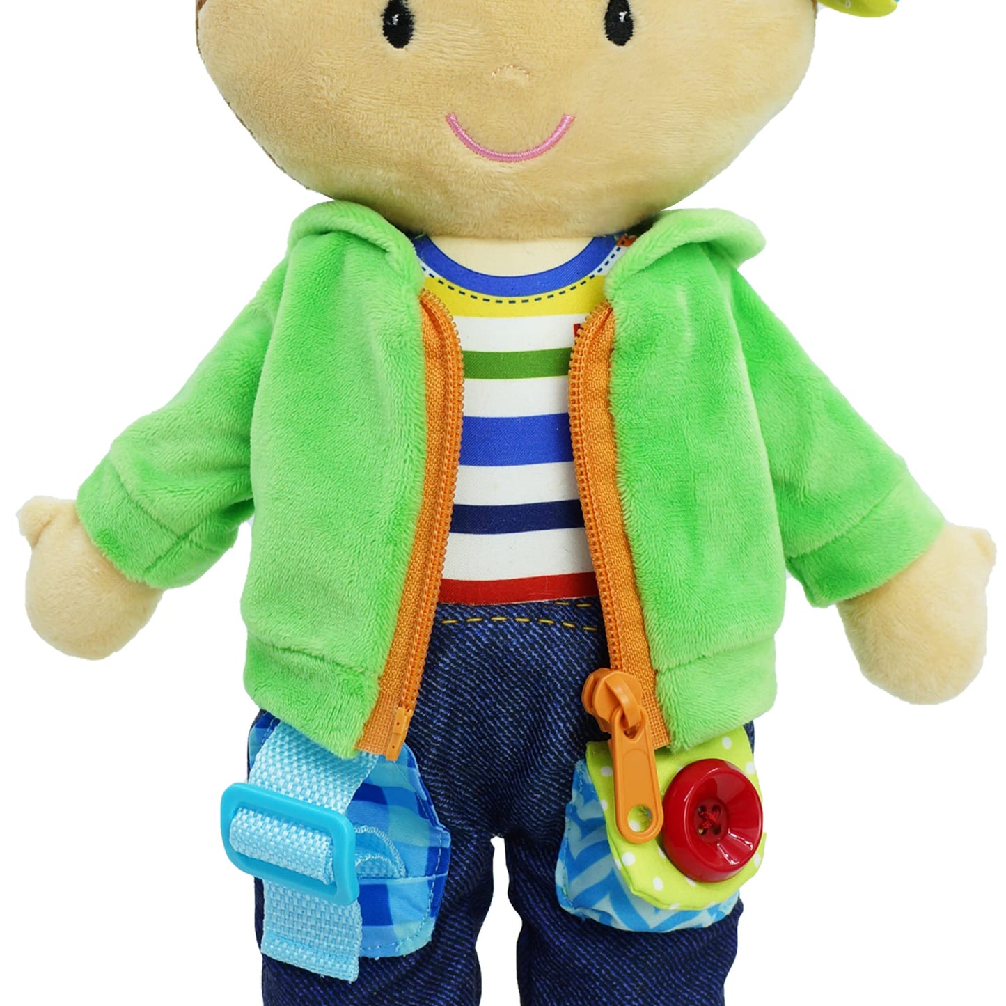 June Garden 15.5 Terry Dressy Friends Plush Doll - Educational Montessori Buckle Toy for Kids & Toddlers 2 Years and Up