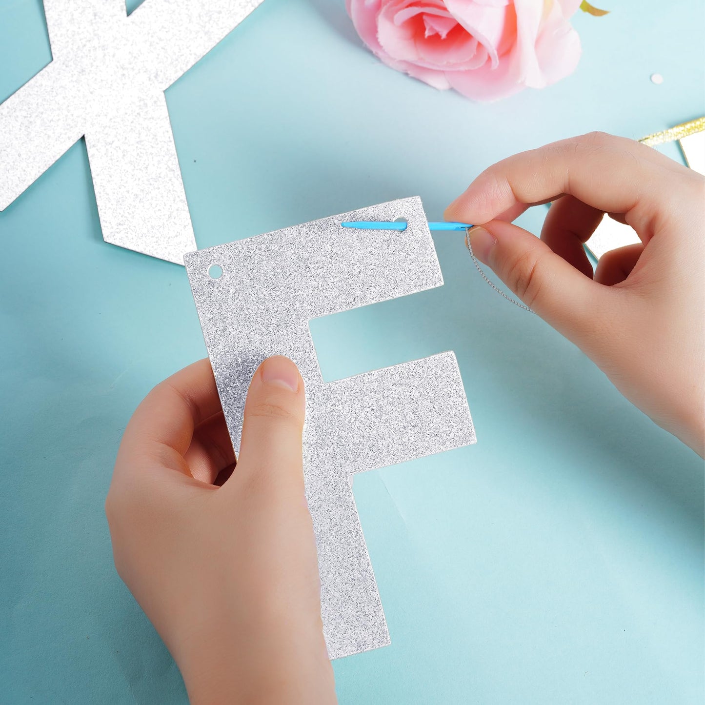 Diy Banner Kit With Letters Glitter Banner Letters Silver Customizable Birthday Banners Graduation Banner Custom Party Hanging Banner For Graduation Wedding Party Baby Shower Decoration(Silver)