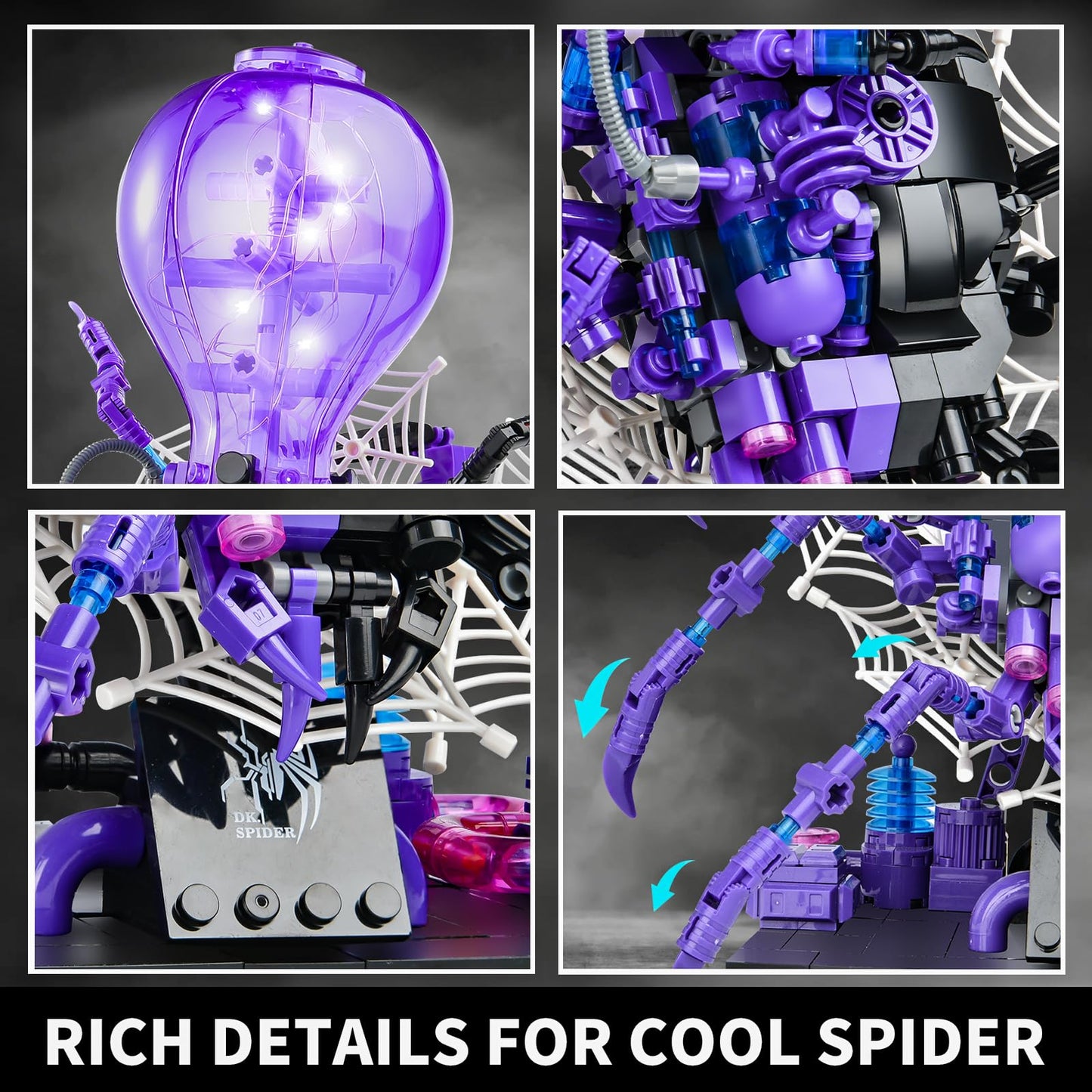 SATHIBI Mechanical Spider Building Set for mature-themed Building Toy with LED Light Play and Display Model Birthday Idea for Kids Boys Girls 8+ (573PCS)