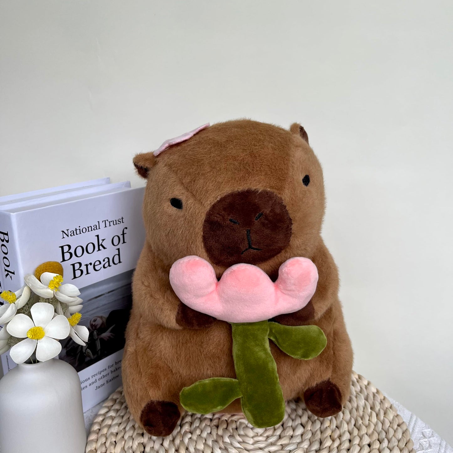 Arkdorz 12" Cute Capybara Plush Toy - Soft Cotton Stuffed Animal with Rose, Kawaii Design
