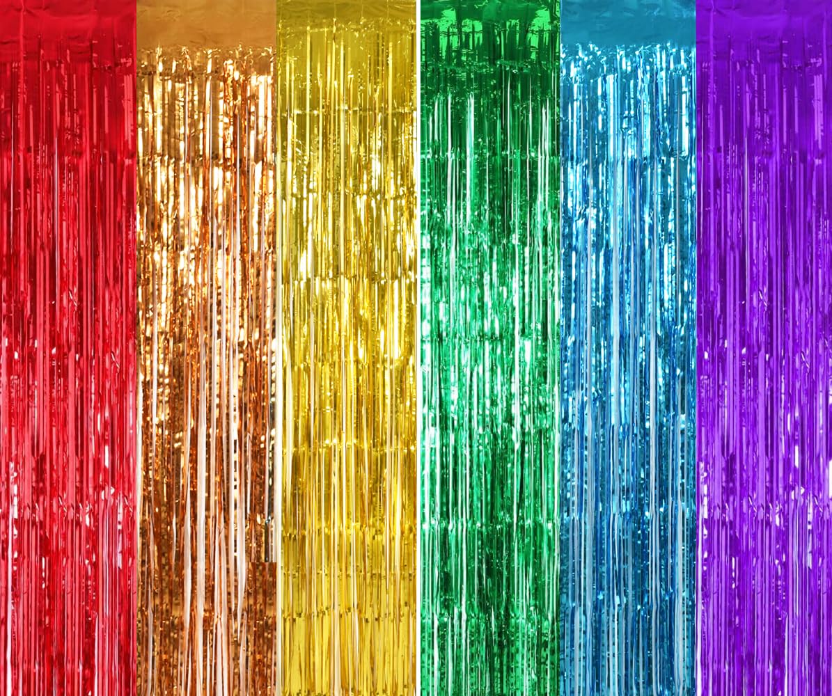 TONIFUL 3Pcs Red Green Door Streamers,Red GreenPhoto Booth Backdrop Metallic Streamers Foil Fringe Curtains for Birthday,Christm