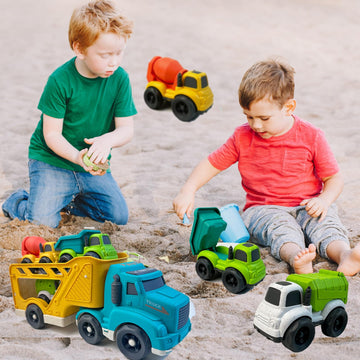 Aigitoy 4 in 1 Toddlers Truck Toys for 1 2 3 4 Year Old, Truck Toy Set Includes Dump Truck, Garbage Truck, Mixer Cement, No BPA,