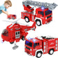 TeganPlay Fire Truck 3 Pack Friction Powered Fire Rescue Vehicle Car Set with Lights and Sounds Including Helicopter, Firefighte