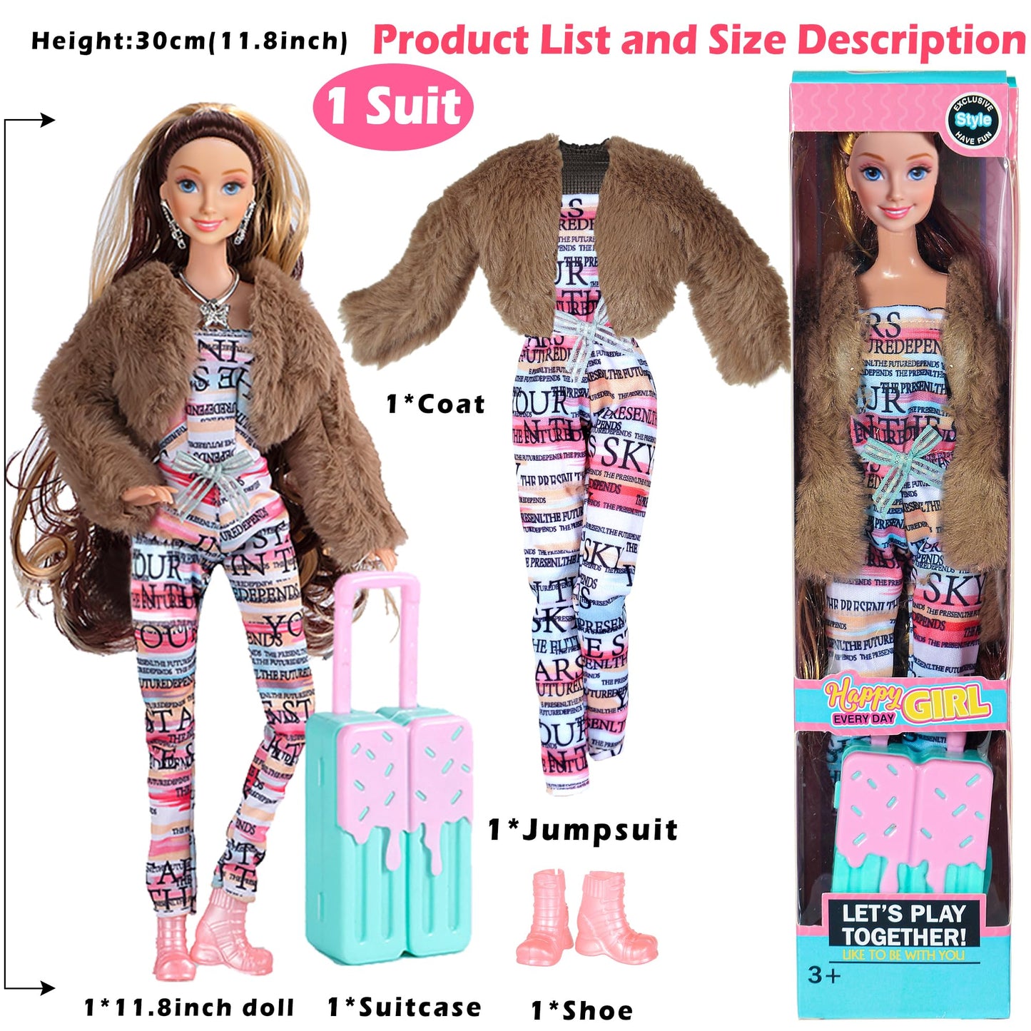 iBayda 6 Pack Fashion 11.5 inch American Toy Prinecess Dolls Playset with Outfits Dress Design and Accessories Like Handbag Hat Crown Necklace Suitcase (Gift Box Package)