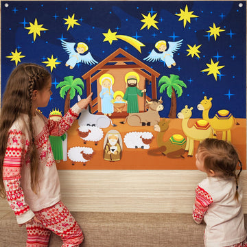 Batiyeer Nativity Felt Story Board for Toddlers 31 Pcs Birth of Jesus Felt Figure Felt Board Story Sets Interactive Felt Board f