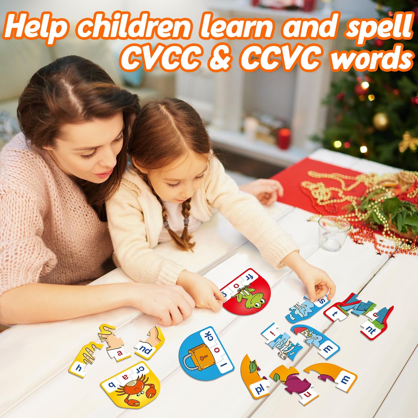 Kasfalci Cvcc & Ccvc Puzzle Cards For Kids,Word Games,Phonics Games,Speech Therapy Toys For Toddlers,4 Alphabet Letter Word Puzz