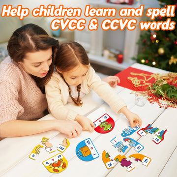 Kasfalci Cvcc & Ccvc Puzzle Cards For Kids,Word Games,Phonics Games,Speech Therapy Toys For Toddlers,4 Alphabet Letter Word Puzz