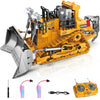 Remote Control Bulldozer, 9 Channels Metal Rc Construction Vehicle Toy With Light Sound And Rechargeable Battery, Remote Control