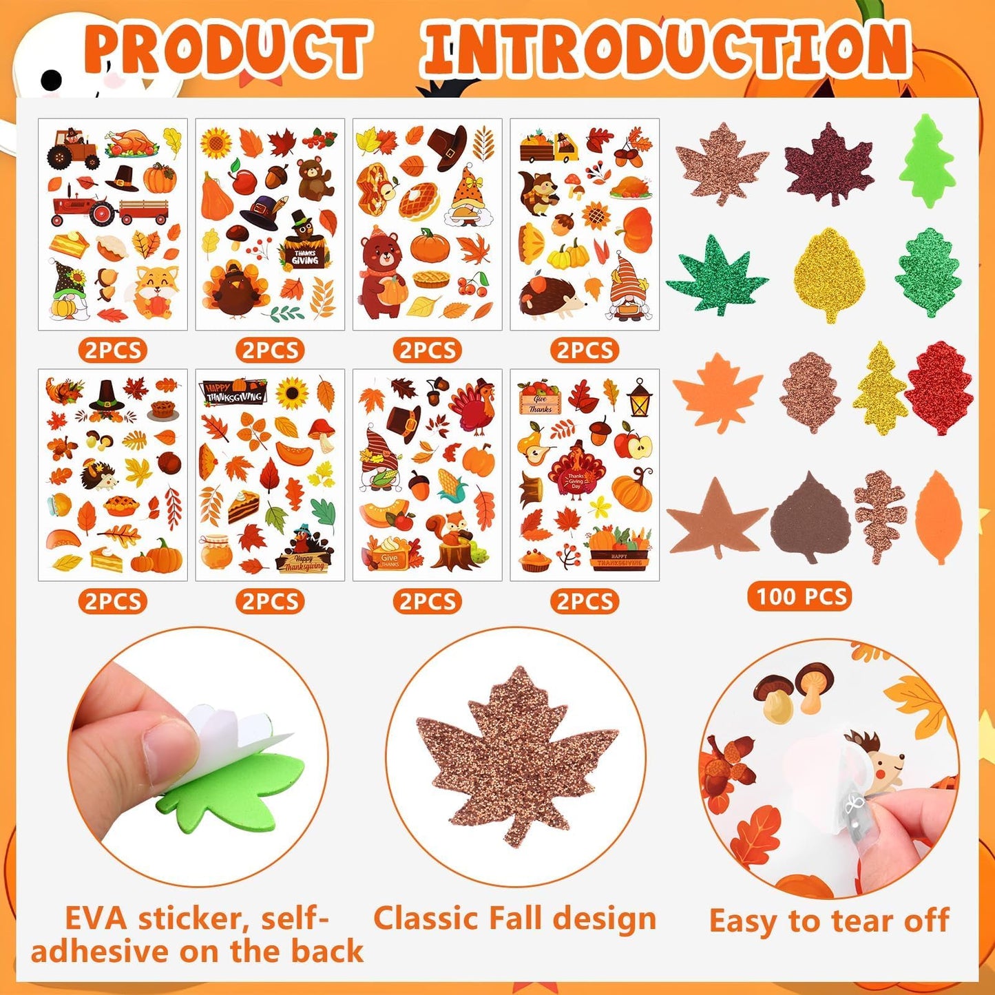 Beupy 420 Pcs Thanksgiving Felt DIY Fall Picture Frames Craft Kit Autumn Pumpkin Maple Leaves Photo Frames with Fall Leaves Pump