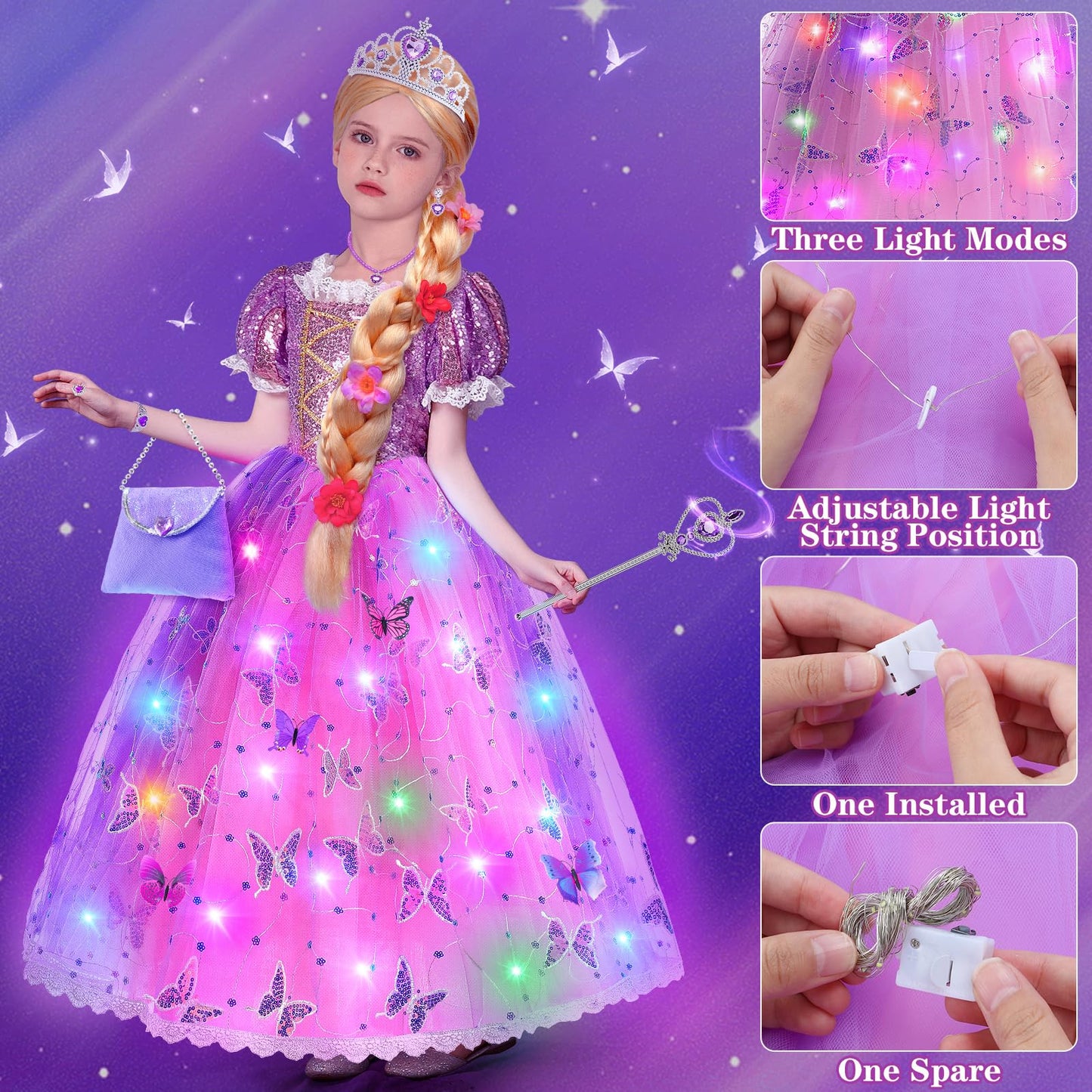 Latocos Girls Princess Costume Toddler Kids Light Up Princess Dress Up Clothes Halloween Costume Halloween Party Gift