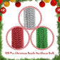 Dyhayaer 100Pcs Christmas Mardi Gras Beads Necklaces Bulk (7mm 33Inch), Green, Silver, Red Metallic Costume Beaded Necklaces for