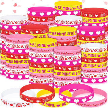 Remuuly 150 Pieces Valentine's Day Bracelets Rubber Silicone Wristband with 5 Patterns Valentines Gifts Party Favors for Goodie