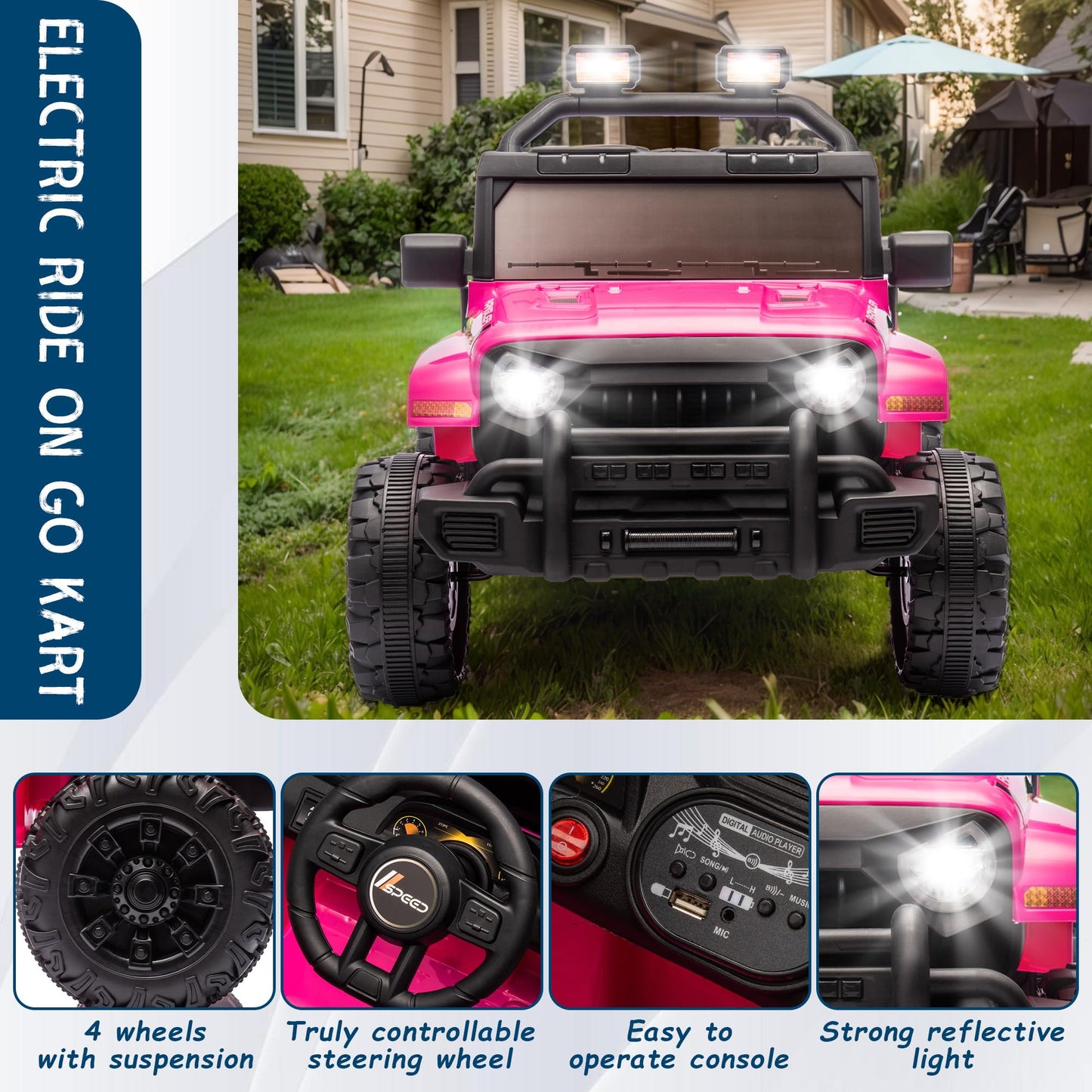 Okybaby Ride On Truck Car, 12V Kids' Electric Vehicles W/Parents Control, Ride On Toys For Toddlers With Music, Bluetooth, Four-
