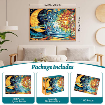 HQXXJW 300 Piece Puzzles for mature-themeds  300 Piece Puzzles for mature-themeds Large Piece  Fantasy Sun Moon Jigsaw Puzzle  Funny Gift for mature-themed Kids  Challenging Puzzle Perfect for Game Nights  20.5 X 15 in