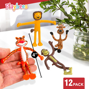 Bendable Zoo Animal Figures Toys - 12 Pack - Durable Plastic Jungle Animals Figures - Engaging & Bendable Rainforest Creature To