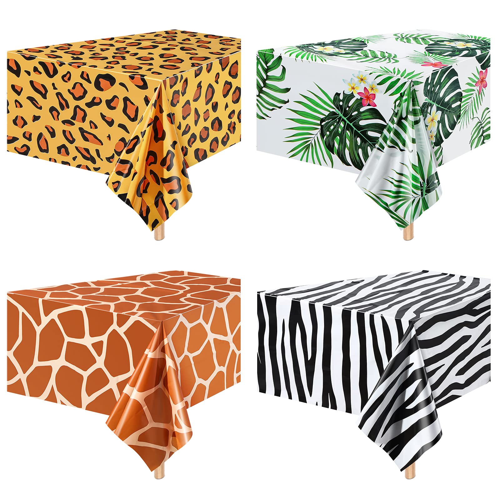 Animal Safari Tablecloth Jungle Animal Theme Tablecover Tiger Zebra Giraffe Print Table Cover Tropical Leaf Tablecloth Party Sup