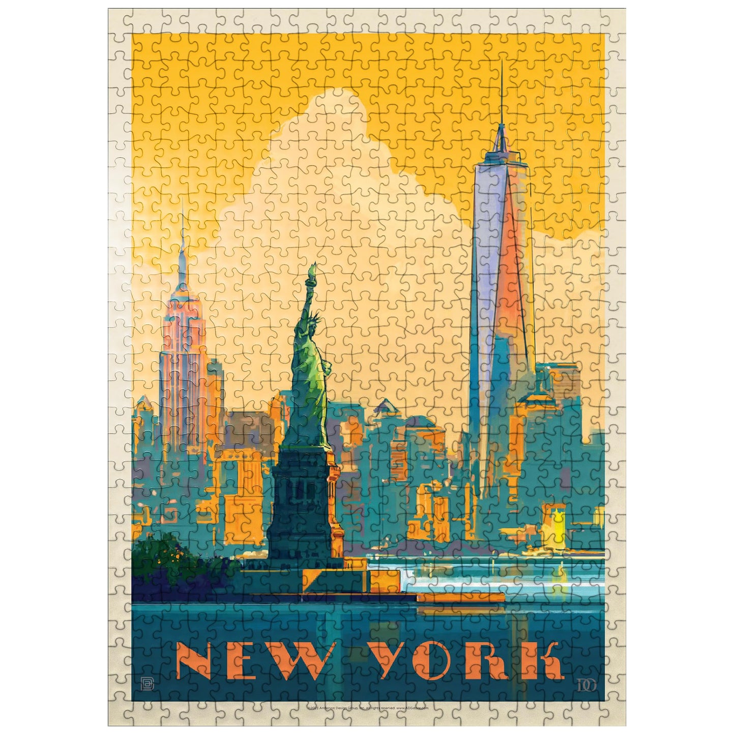 Mypuzzle New York City: Skyline Glow, Vintage Poster - Premium 500 Piece Jigsaw Puzzle For Adults