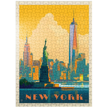 Mypuzzle New York City: Skyline Glow, Vintage Poster - Premium 500 Piece Jigsaw Puzzle For Adults