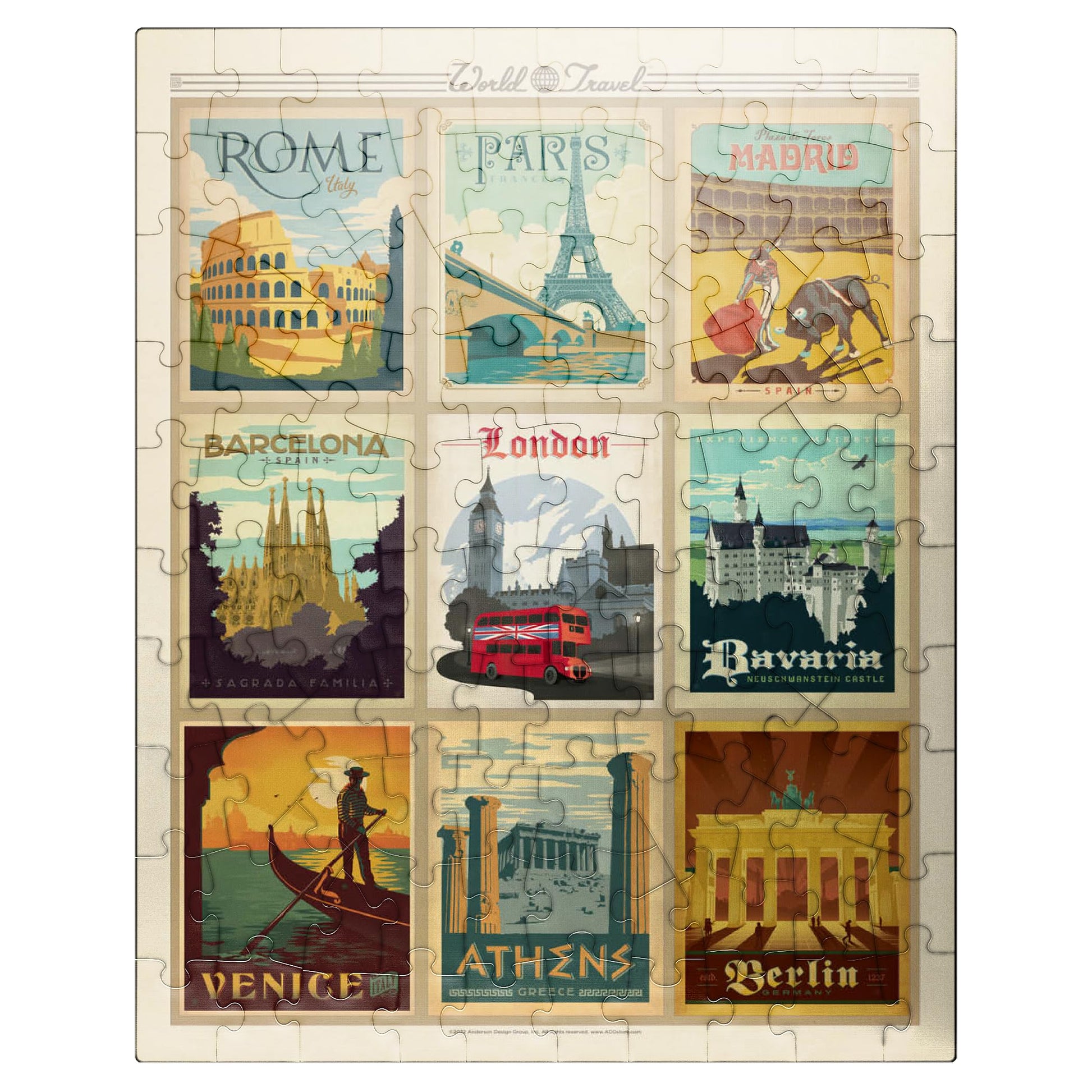 MyPuzzle Europe Travel  Collage  Vintage Poster - enhanced 100 Piece Jigsaw Puzzle for mature-themeds