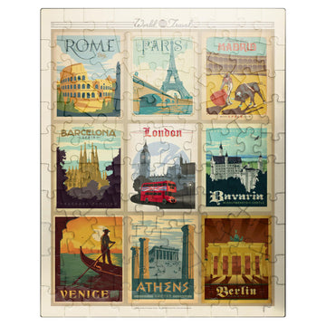 MyPuzzle Europe Travel  Collage  Vintage Poster - enhanced 100 Piece Jigsaw Puzzle for mature-themeds