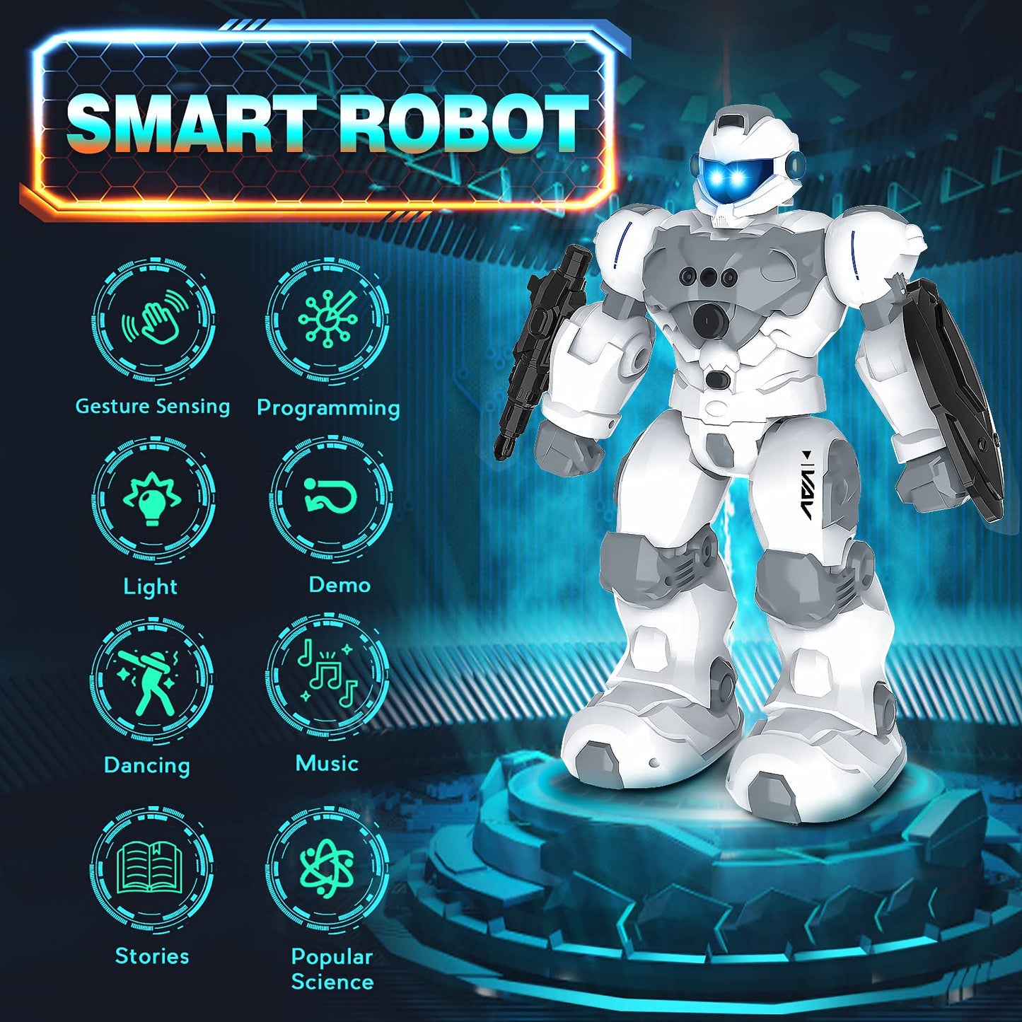 VAV Toys for 6-10 Year Old Boys Girls, Rechargeable Remote Control Robot Toy, Intelligent Programmable RC Robot with 2.4GHz Gest