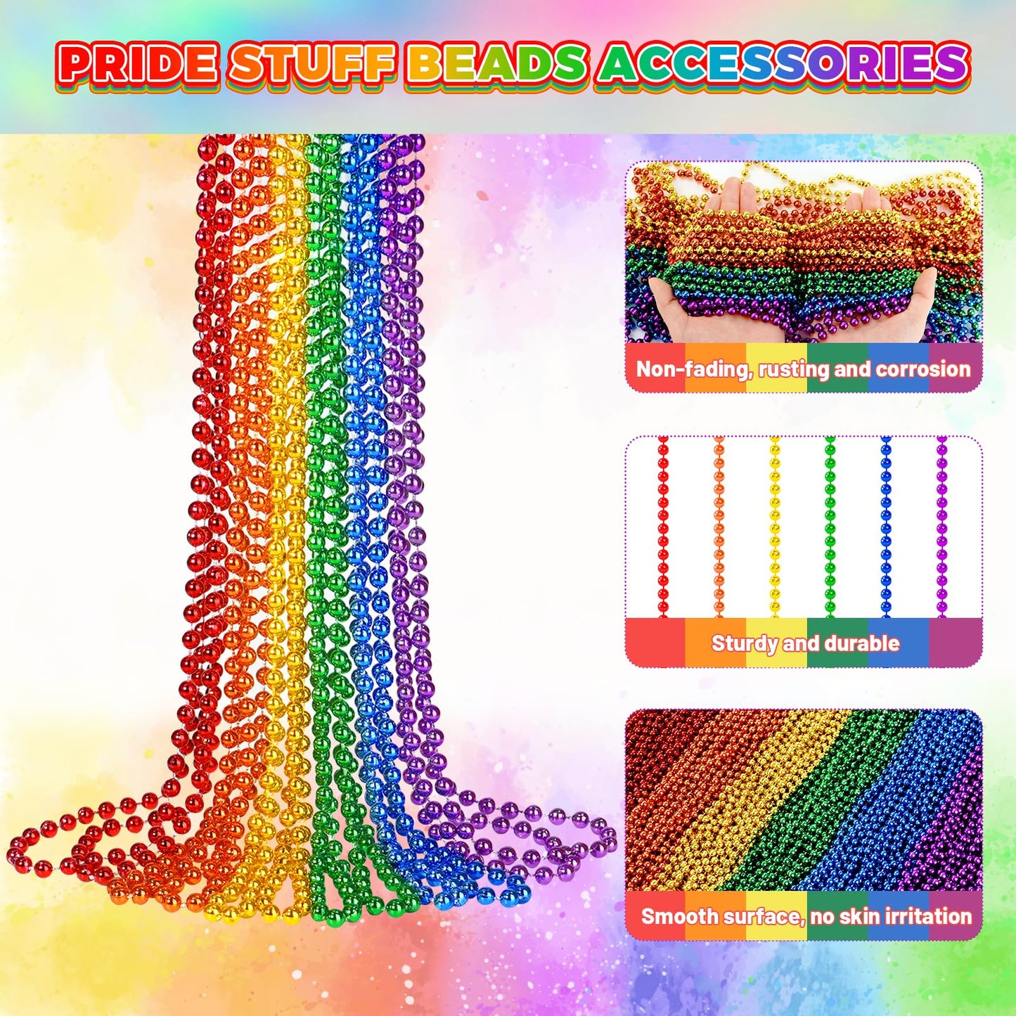 SHAOQINLIN 12 PCS Pride Beads Necklaces, Pride Necklace Accessories, Rainbow Beads Necklaces Bulk, Gay Lesbian Pride Month Parad