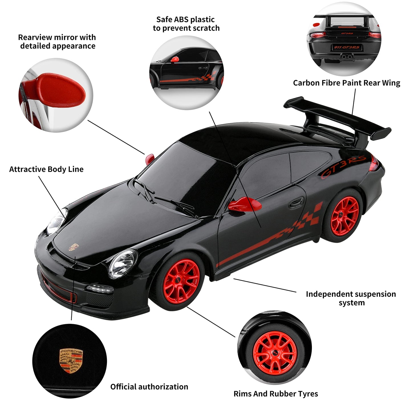 BEZGAR Porsche Remote Control Car - Officially Licensed Porsche 911 GT3 RS Toy Car 1:24 Porsche RC Car Model Vehicle Gift for Bo