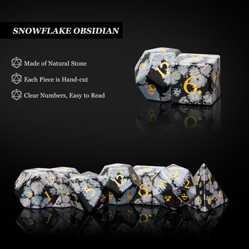 UDIXI Gemstone Dice Set DND, 7PCS Natural Snowflake Stone D&D Dice Set with Leather Gift Case for Dungeons and Dragons Table Gam