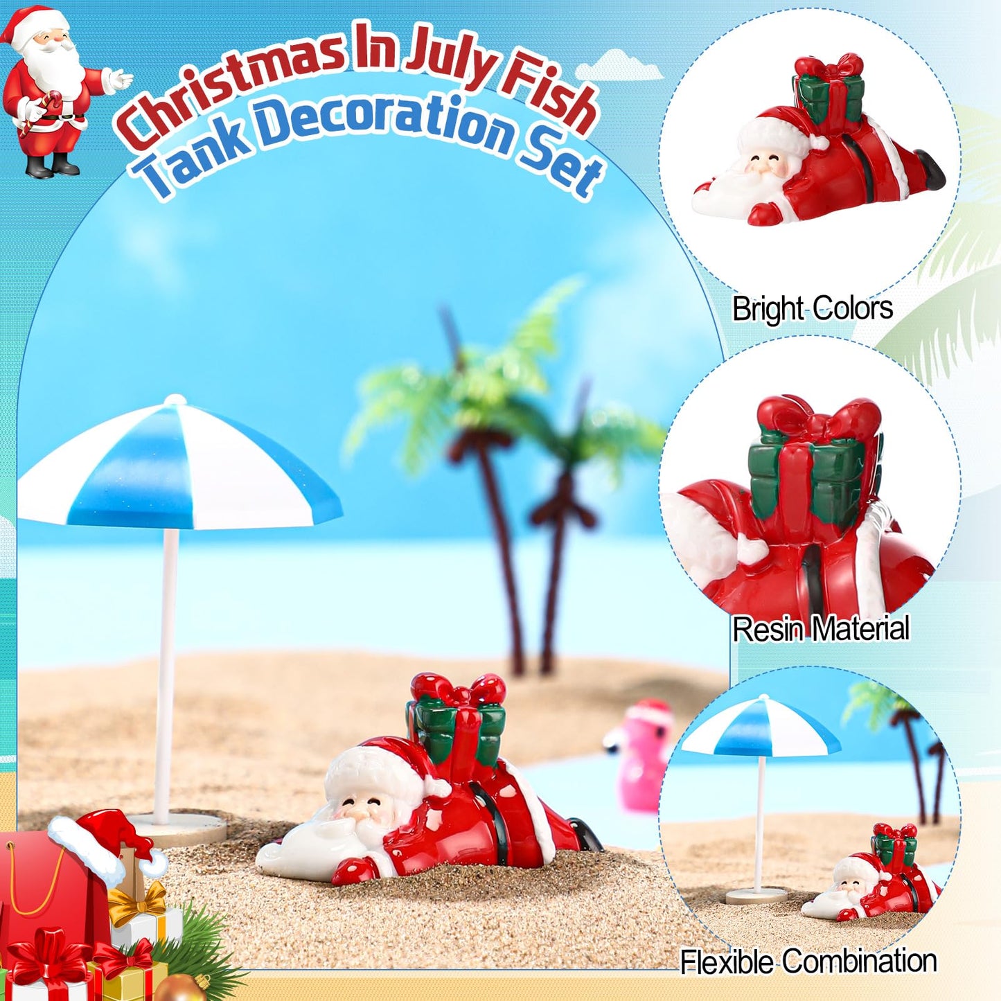 Soulchen 18 Pcs Christmas Aquarium Decorations Miniature Christmas Fish Tank Decorations Mini Resin Santa Clause Xmas Tree Figur