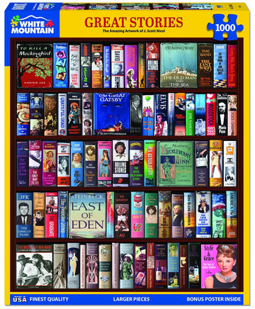 White Mountain Great Stories Puzzles For Adults 1000 Pieces Jigsaw Library Books Puzzle Gift For Book Lovers Novelists