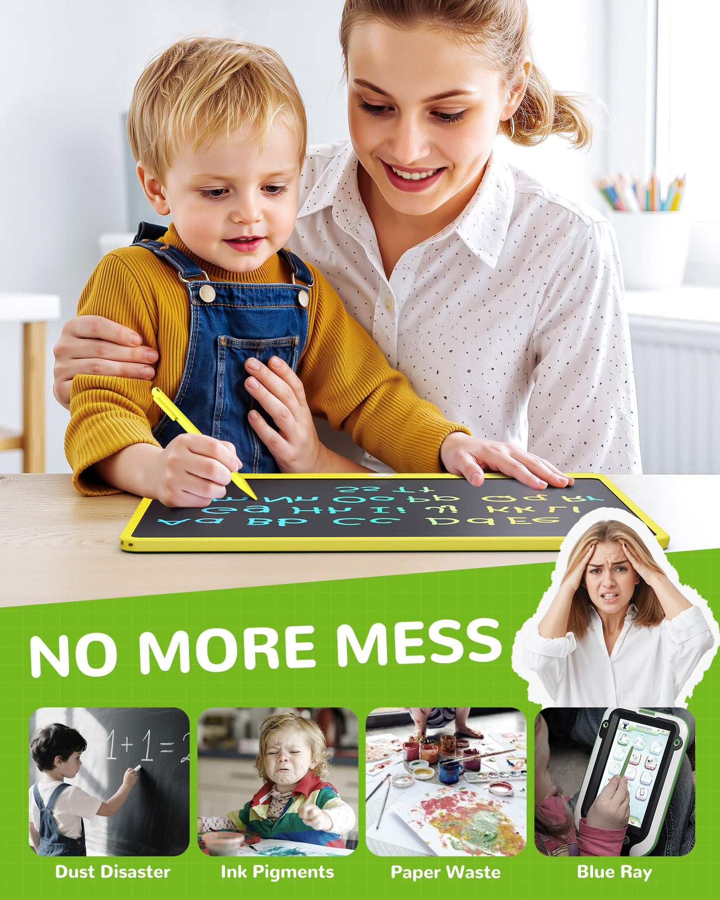 KOKODI LCD Writing Tablet, 16 Inch Colorful Toddler Doodle Board Drawing Tablet, Erasable Reusable Electronic Drawing Pads, Educ