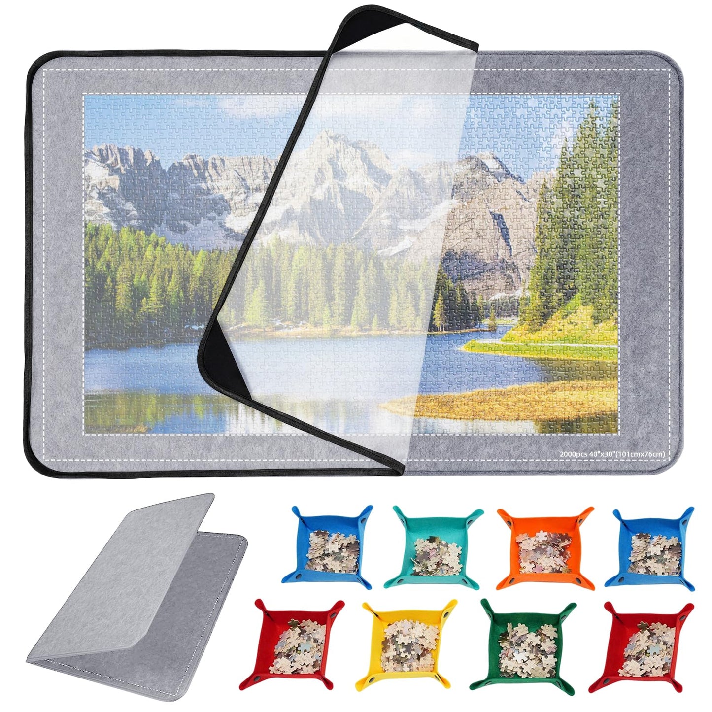 2000 Piece Jigsaw Puzzle Board With 8 Trays & Cover, Foldable Puzzle Mat With Auxiliary Lines For Puzzle Storage Saver, Lightwei