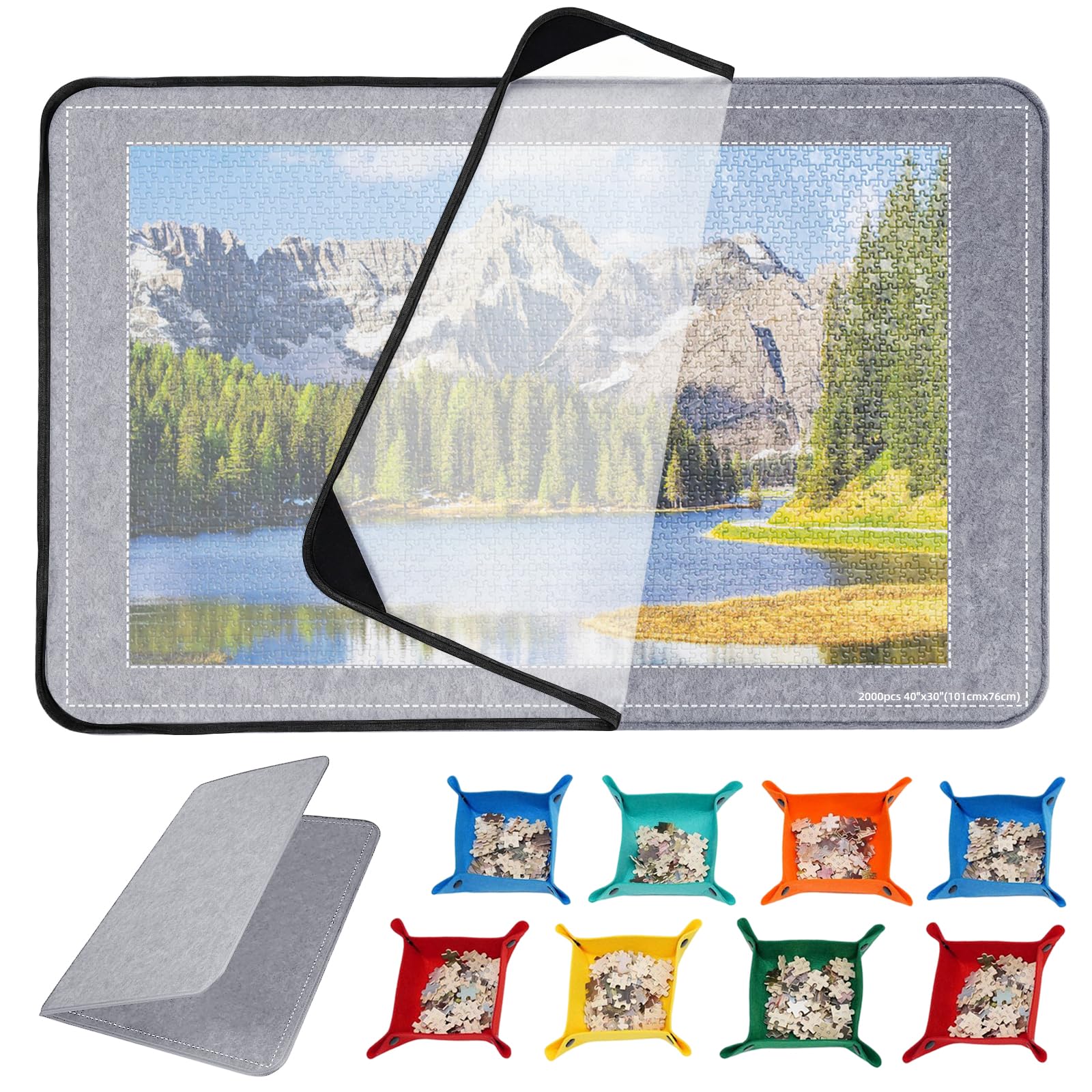 2000 Piece Jigsaw Puzzle Board With 8 Trays & Cover, Foldable Puzzle Mat With Auxiliary Lines For Puzzle Storage Saver, Lightwei