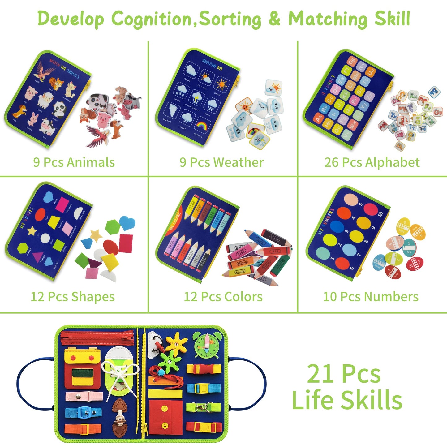 Tenfans Busy Board - Montessori Toys For 1 2 3 Years Old - Sensory Toys For Autism - Toddler Toys Gift For Boys & Girls Learning