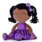 Gloveleya Soft Dolls Plush Figure Brown Skin Glitter Purple Dress Baby Doll Gift 12Inches