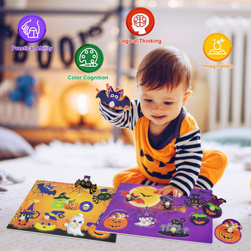 2Pcs Halloween Wooden Peg Puzzles, Halloween Toys For Toddlers Educational Puzzle Kids Halloween Party Favors Halloween Basket S