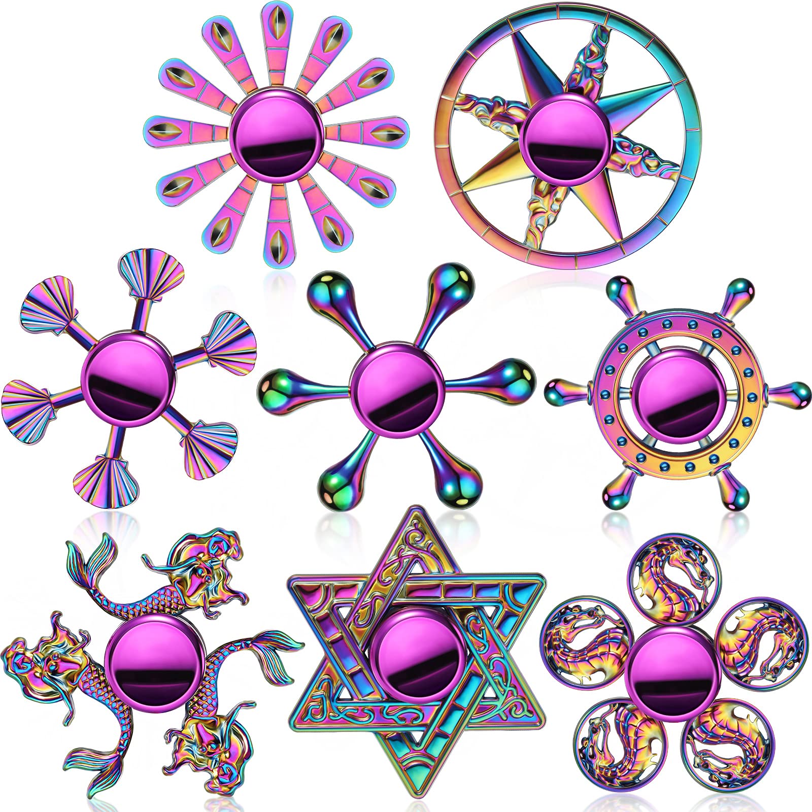 8 Pieces Rainbow Metal Spinner Cool Finger Spinners High Speed Hand Spinners Toys For Stress Anxiety Gift For Adults And Teens (Chic Style)
