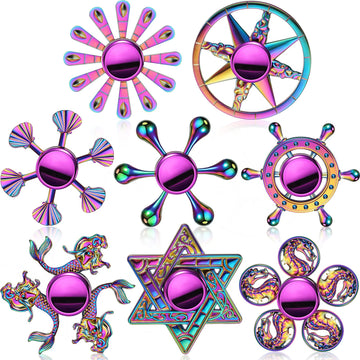 8 Pieces Rainbow Metal Spinner Cool Finger Spinners High Speed Hand Spinners Toys For Stress Anxiety Gift For Adults And Teens (Chic Style)
