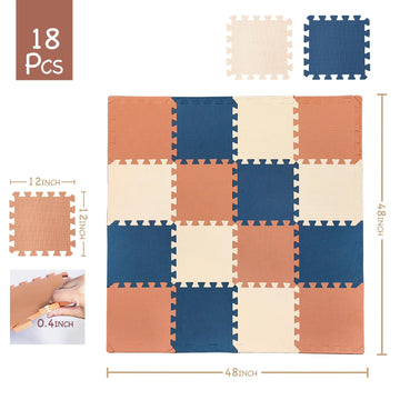 Tcbunny Kids Soft Eva Foam Jigsaw Puzzle Play Mat, 18 Interlocking Tiles And Edges Baby Play Mat, For Kids Gym, Nursery, Playroom, Pet Mat, Total Floor Coverage 16 Sq Ft, Blue/Pink/Cream