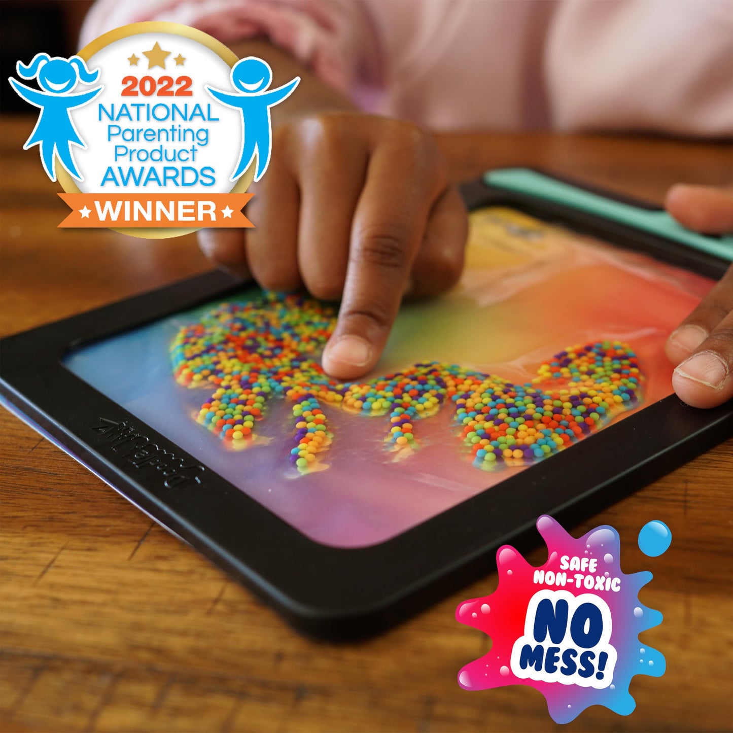 Sky Castle Doodlejamz Jellypics - Sensory Drawing Pads Filled With Non-Toxic Squishy Beads And Gel – Includes Stylus, Removable 2-Sided Emoji Backer Card (Rainbow Beads)