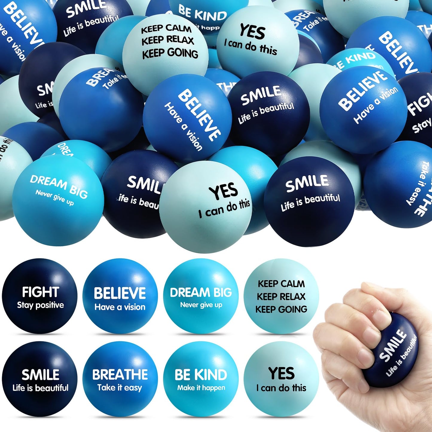 Liliful 48 Pieces Motivational Stress Balls Bulk for mature-themeds Fidget Toys Inspirational Squeeze Balls Valentine's Day Employee Appreciation Gift mature-themed Goodie Bag Stuffer 2.2 Inch(Blue)