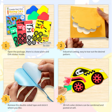 Vkpi 4 Pieces Eva Foam Art Crafts Gift Kit, Creative Make Your Own Racing Cars, Cartoon Paper Craft Projects For Kids Ages 4+ To