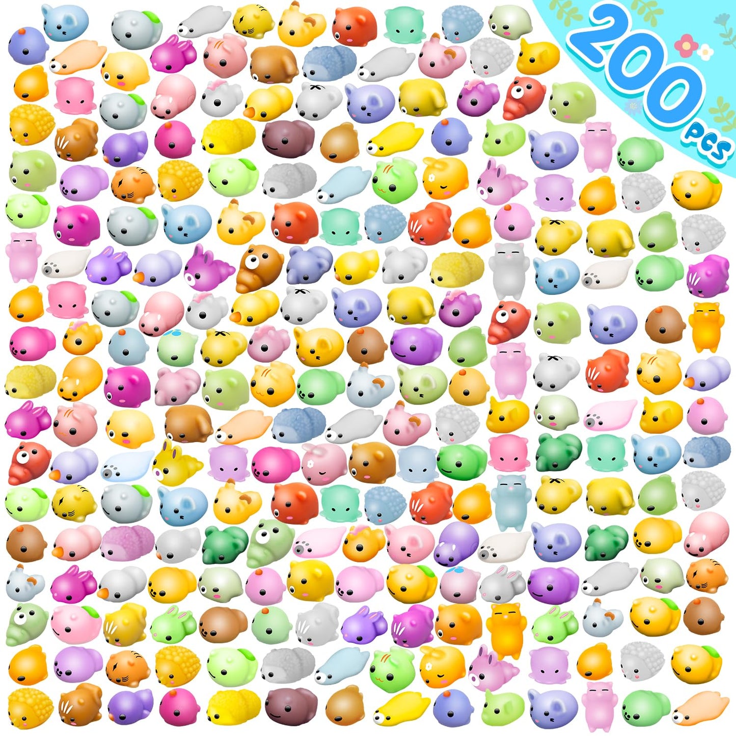 Dioju 200 Pcs Mochi Squishy Toys, Mini Kawaii Fidget Toys, TPR, Assorted Colors, Party Favors, Classroom Prizes, Birthday Gifts