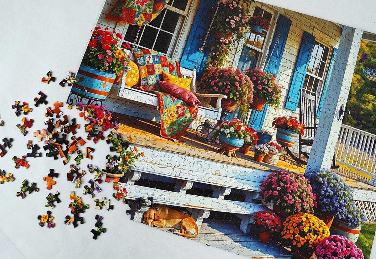 Springbok Front Porch 500 Piece Jigsaw Puzzle for mature-themeds - Step Back and Relax on Grandma's Front Porch with This Colorful and Nostalgic Image