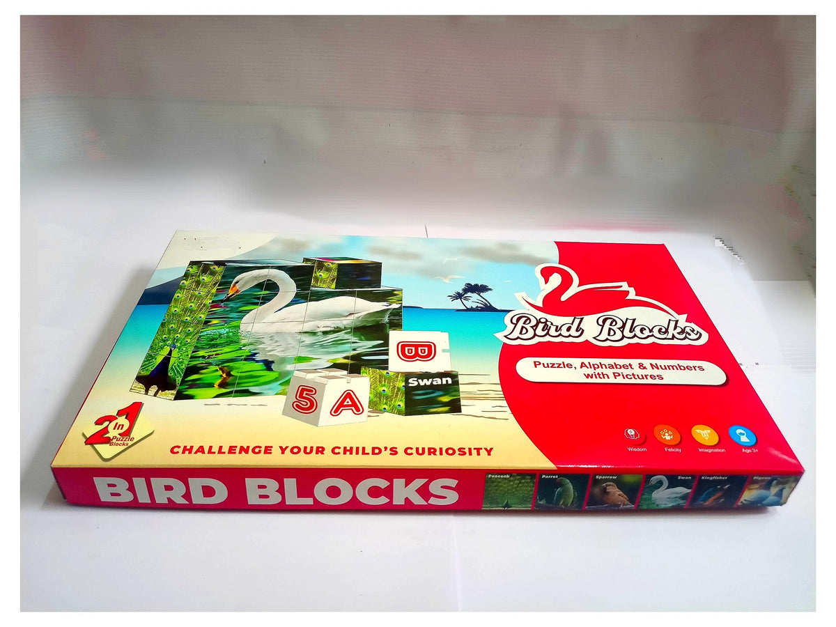 Fingo Brain Birds Blocks ((Puzzle, Alphabets & Number with Pictures & Colours).